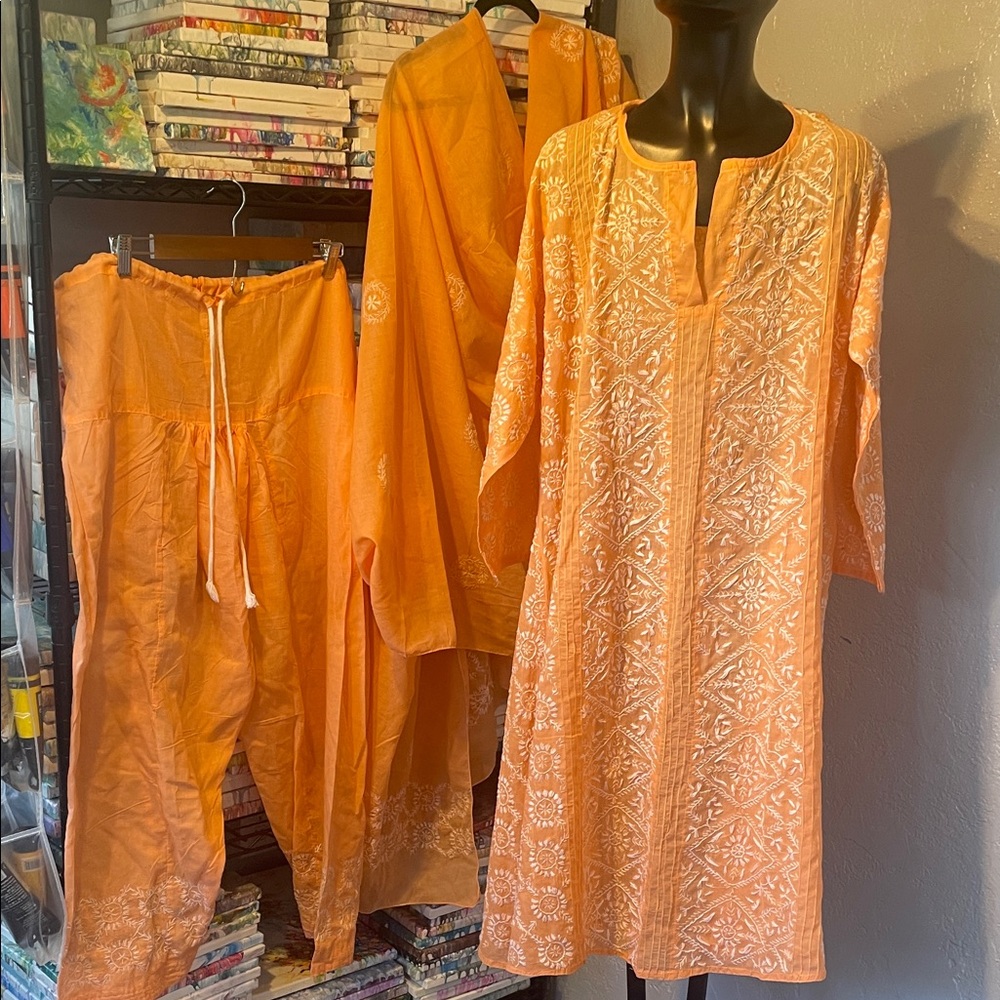 Orange Embroidered Kurta Set